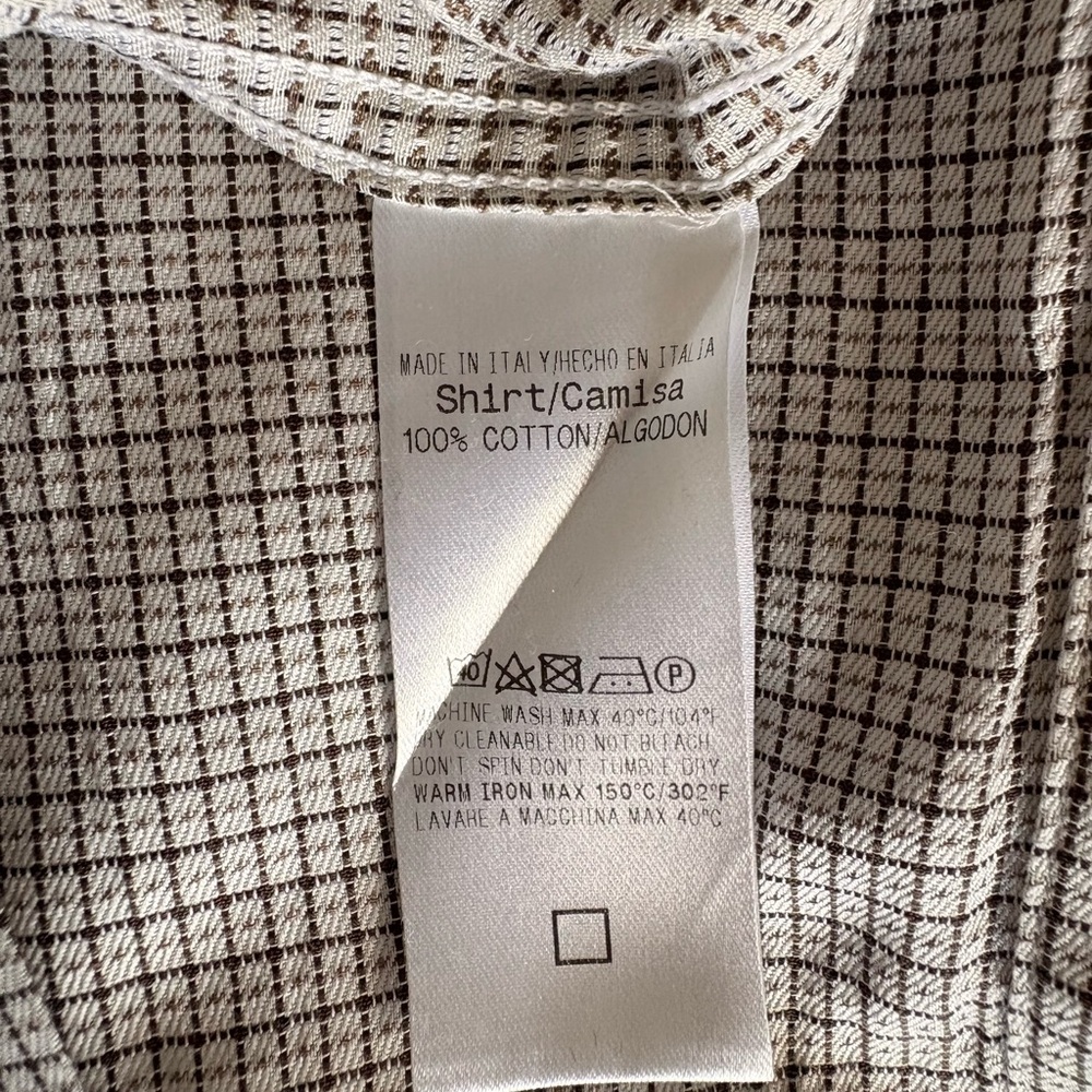 Ermenegildo Zegna Men’s Dress Shirt Size L White Brown Check 100% Cotton Italy - Picture 8 of 8